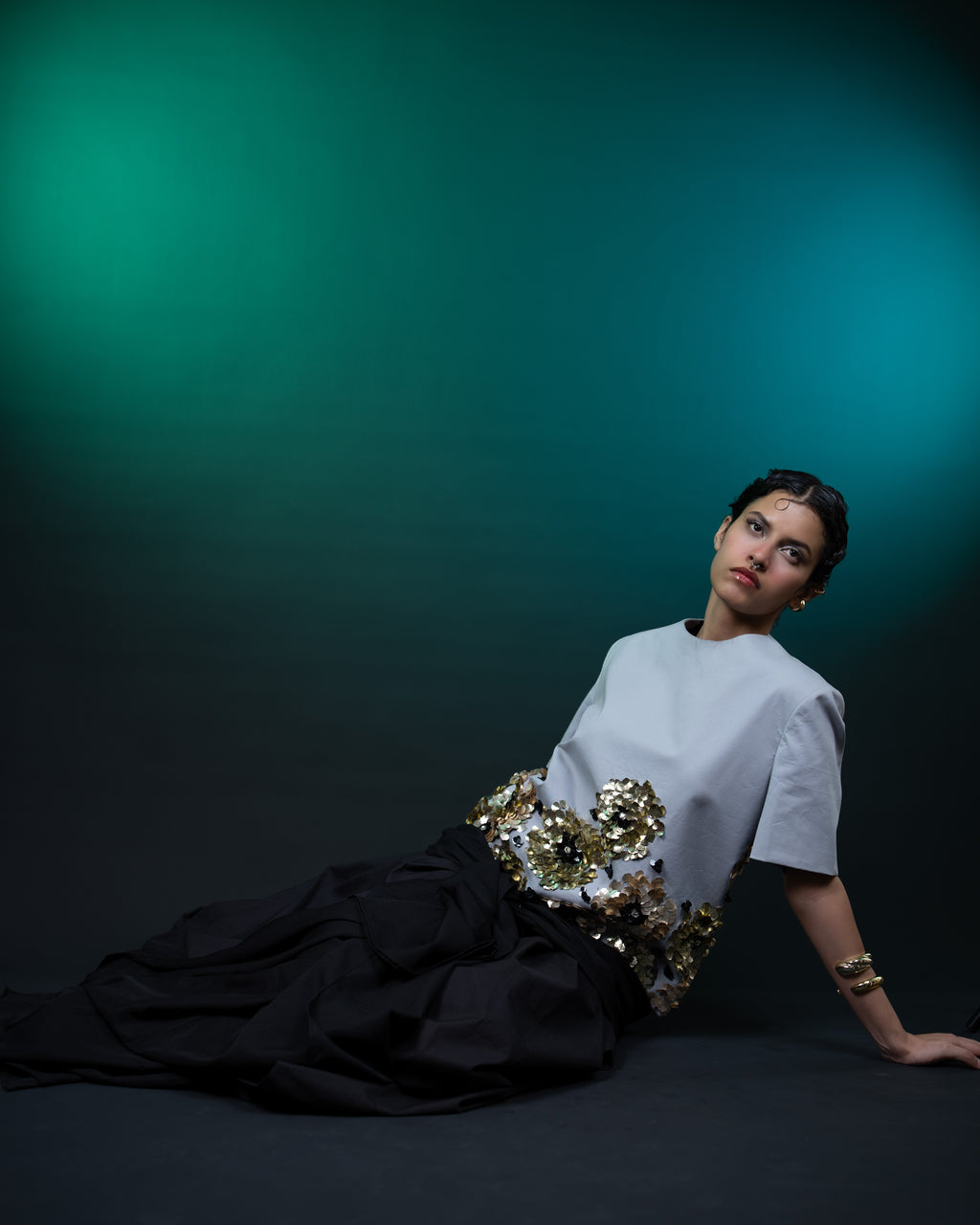 Sequined Top & Draped Skirt