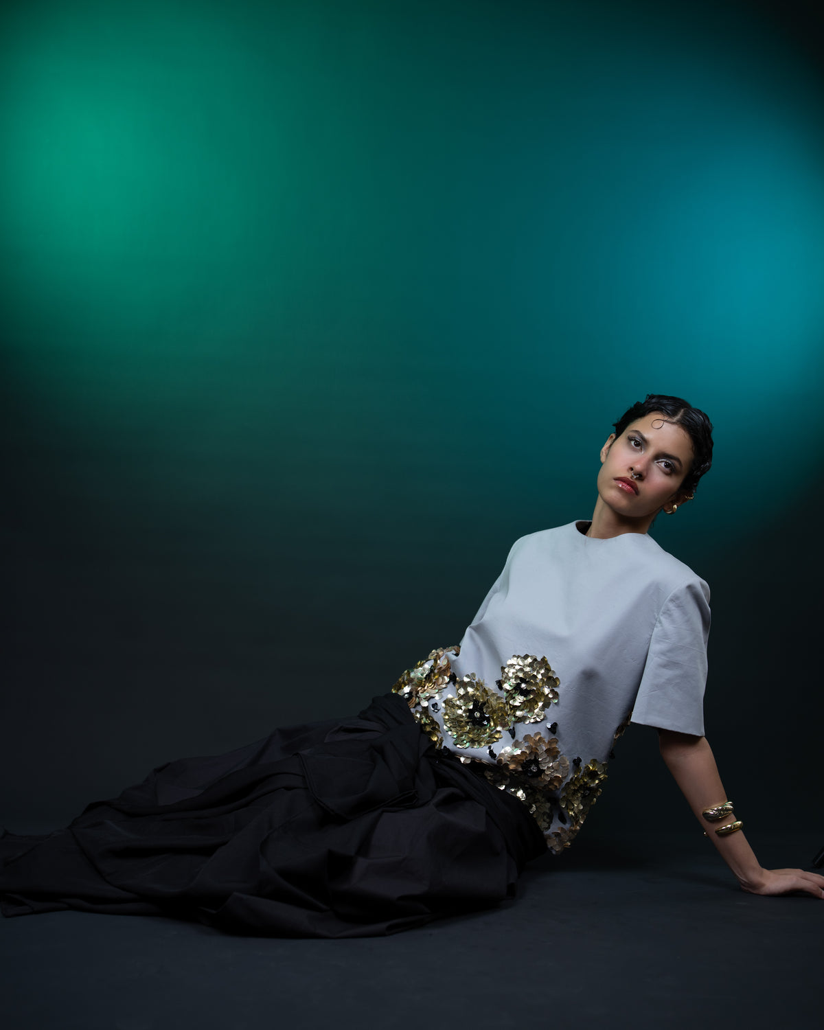 Sequined Top & Draped Skirt