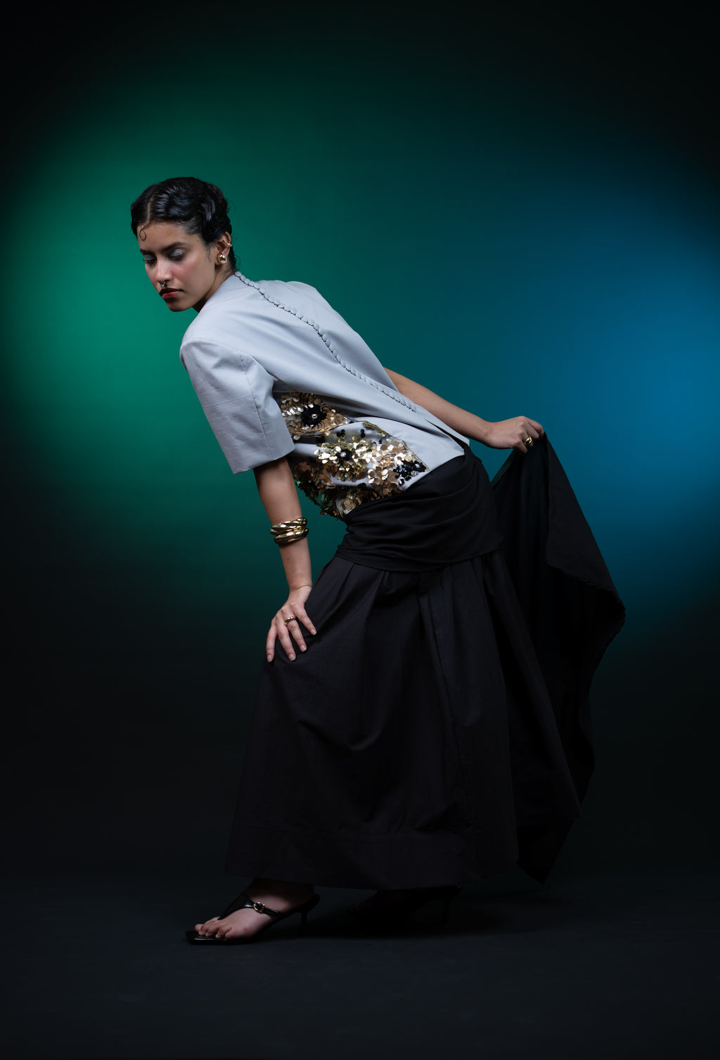 Sequined Top & Draped Skirt