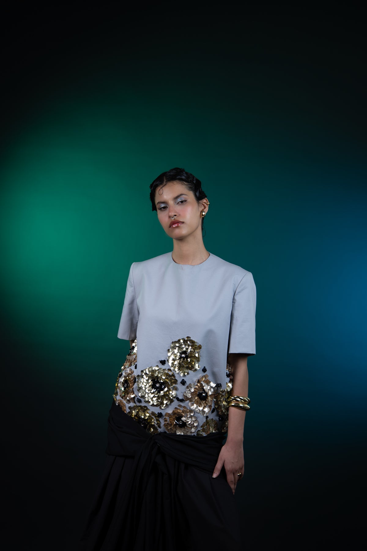 Sequined Top & Draped Skirt