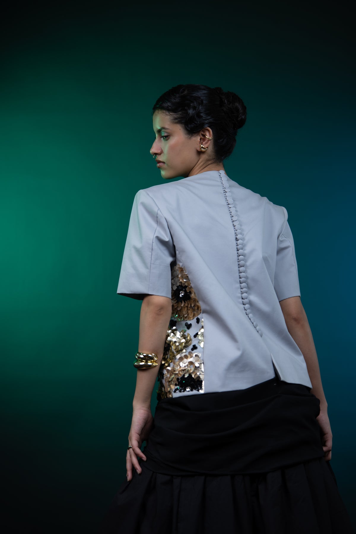 Sequined Top & Draped Skirt